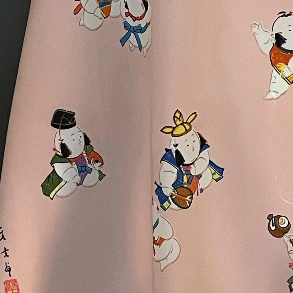 Charming Vintage Japan Sumo Baby Print Scarf 29 In Very Good Condition - Picture 6 of 10